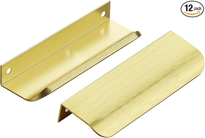 Ravinte Hardware 12 Pack Gold Cabinet Handles, 4.75 Inch (120mm) Finger Edge Pulls, 3.75 Inch Hole Center, Finger Pulls for Cabinets