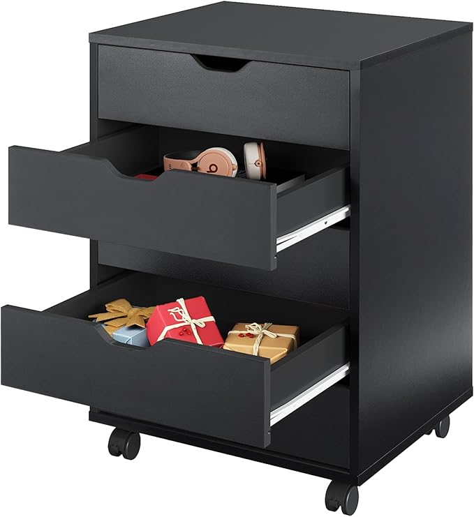 DEVAISE 5-Drawer Chest, Wood Storage Dresser file Cabinet with Wheels, Mobile Dresser for Home Office, Black