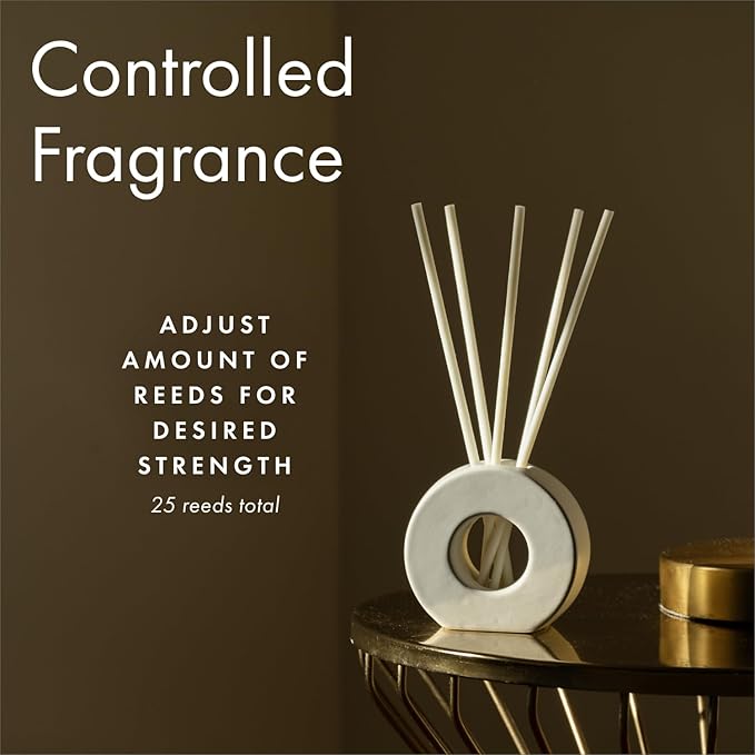 ScentAir Infused Liquidless Reeds | Includes 25 Flameless Reeds and 1 Decorative Vase, White | Essential Oil Aroma Diffuser Sticks | Fresh Spa Scents | Gifting Fragrance | Dark Vanilla Pomelo