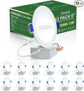 zouzai 12 Pack 6 Inch Ultra-Thin LED Recessed Ceiling Light with Junction Box, 5000K Daylight, 12W Eqv 110W, Dimmable Canless Wafer Downlight, 1080LM High Brightness, ETL and Energy Star Certified