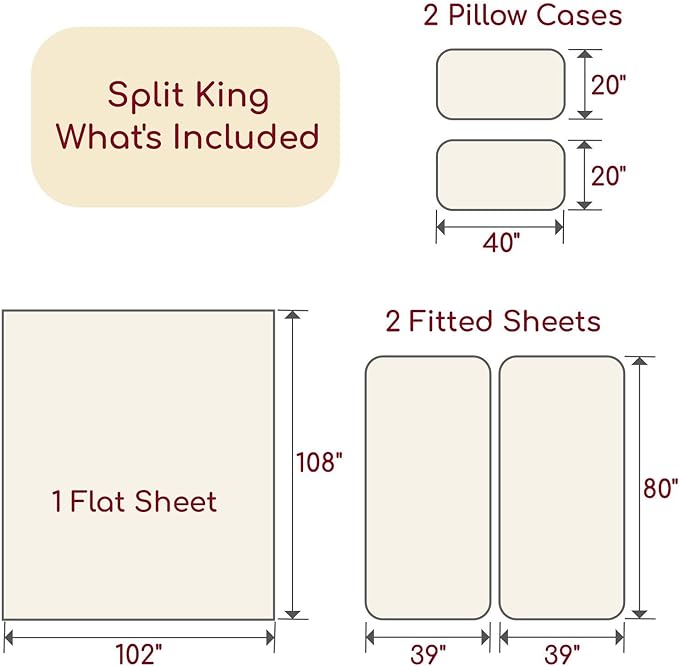 Mellanni Split King Sheets Set - 5 PC Iconic Collection Bedding - Hotel Luxury, Extra Soft, Cooling Bed Sheets - Wrinkle, Fade, Stain Resistant (Split King, Ivory)