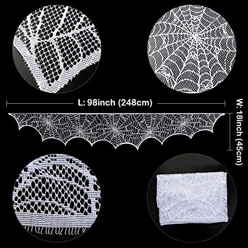 AerWo Halloween Fireplace Mantel Scarf, Halloween Decorations White Lace Spiderweb Fireplace Cover Festive Party Supplies,18 x 98 inch - Image 2