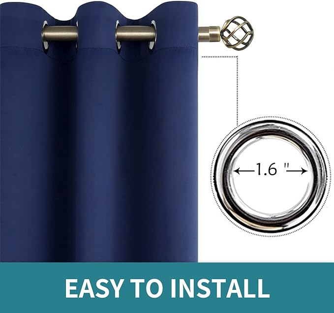 BGment Blackout Curtains for Bedroom - Grommet Thermal Insulated Room Darkening Curtains for Living Room, Set of 2 Panels (52 x 72 Inch, Navy Blue)