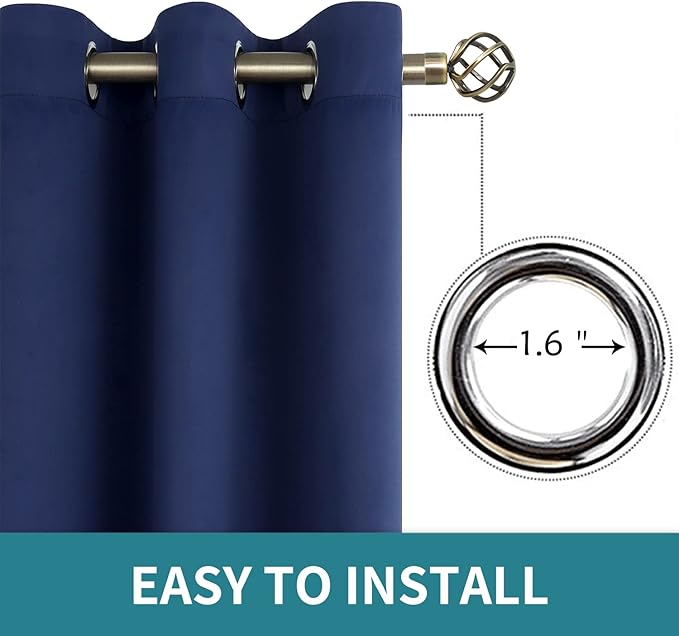 BGment Blackout Curtains for Living Room - Grommet Thermal Insulated Room Darkening Curtains for Bedroom, Set of 2 Panels (42 x 72 Inch, Navy Blue)