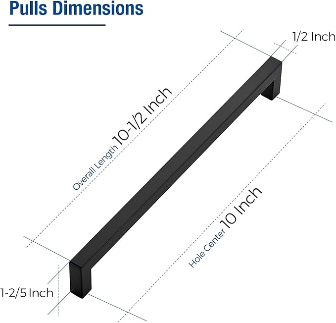 JOY DECOR 50 Pack Cabinet Handles, Black Cabinet Pulls, 10 Inch Kitchen Closet Handles Square Drawer Pulls Stainless Steel Drawer Hardware, 256mm Hole Centers