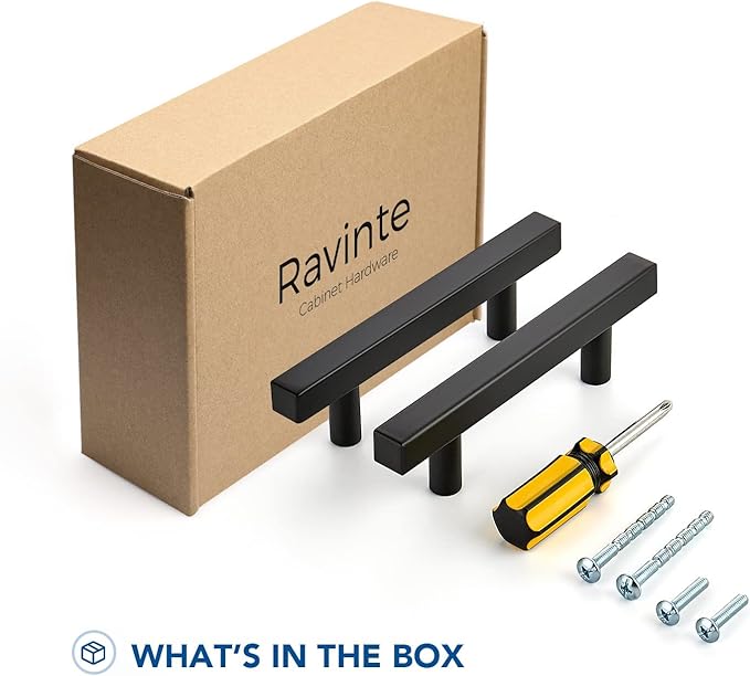 Ravinte 15 Pack Matte Black Cabinet Pulls Slim Kitchen Cabinet Handles 3 inch Hole Center Drawer Pulls Kitchen Drawer Handles Square Hardware Cupboard Hardware