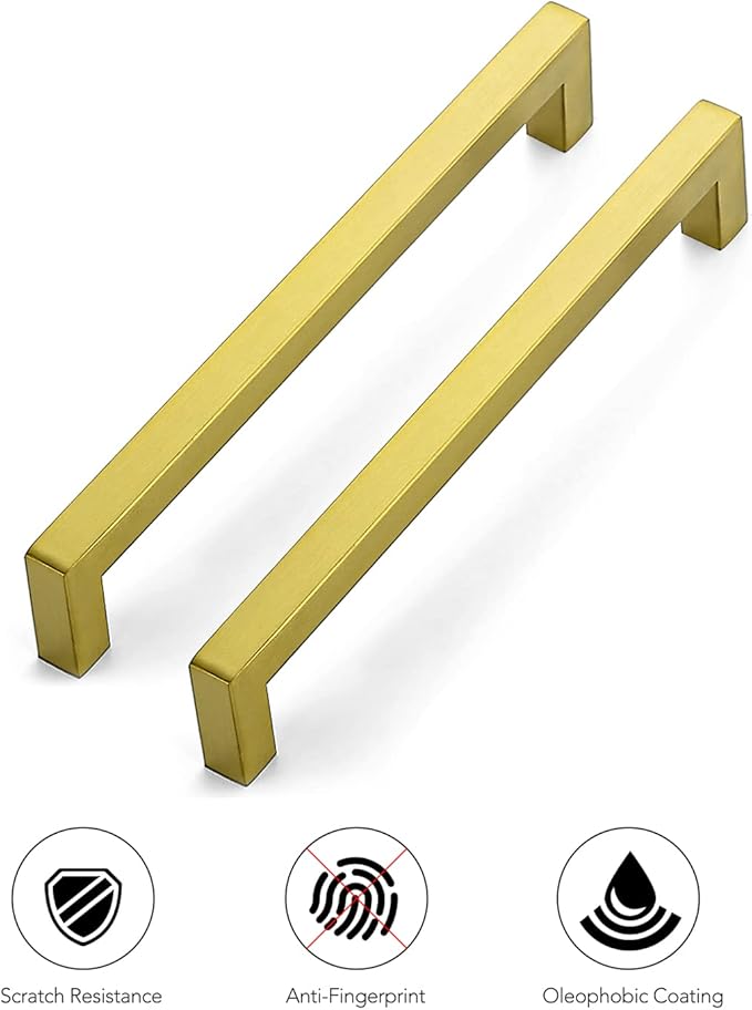 Ravinte 25 Pack 7-1/2 Inch Kitchen Square Cabinet Handles Brushed Brass Pulls Kitchen Cabinet Hardware Handles for Cupboard Drawer Pulls