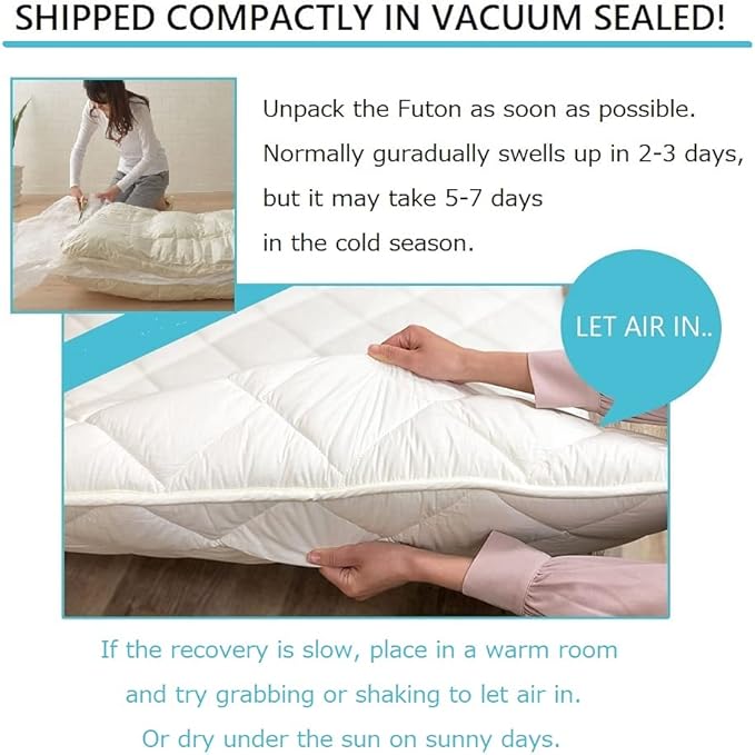 EMOOR Japanese Futon Mattress CLASSE Queen Made in Japan White, Foldable Floor Sleeping Bed Tatami Mat