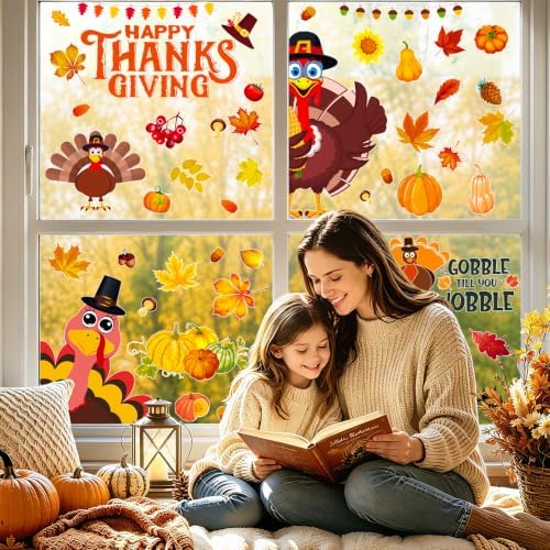 LUDILO Fall Thanksgiving Window Clings Static Window Decal for Fall Décor - Image 3
