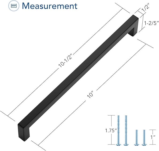 Ravinte 3 Pack Black Cabinet Pulls 10 Inch Square Kitchen Cabinet Handles Matte Black Kitchen Hardware for Drawer Pulls Drawer Handles Come with Screwdriver