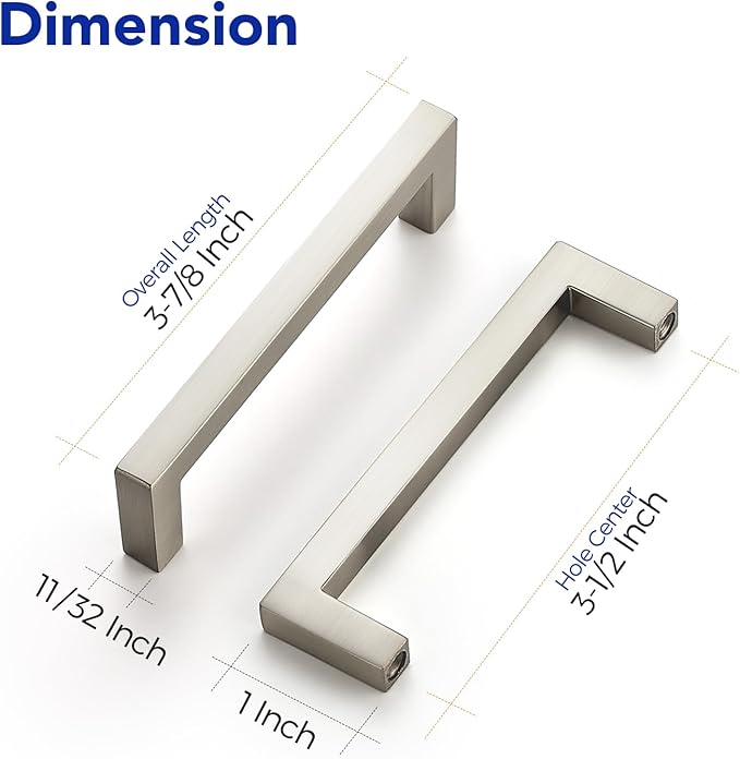Ravinte 30 Pack Solid 3-1/2 Inch Center to Center Slim Square Bar Drawer Handles - Brushed Nickel Drawer Pulls - Kitchen Cabinet Hardware