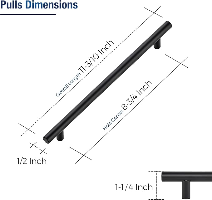 JOY DECOR 10 Pack Cabinet Handles, Black Cabinet Pulls, 8-3/4 in Hole Center Kitchen Hardware, Stainless Steel T Bar Handles for Dresser Drawers