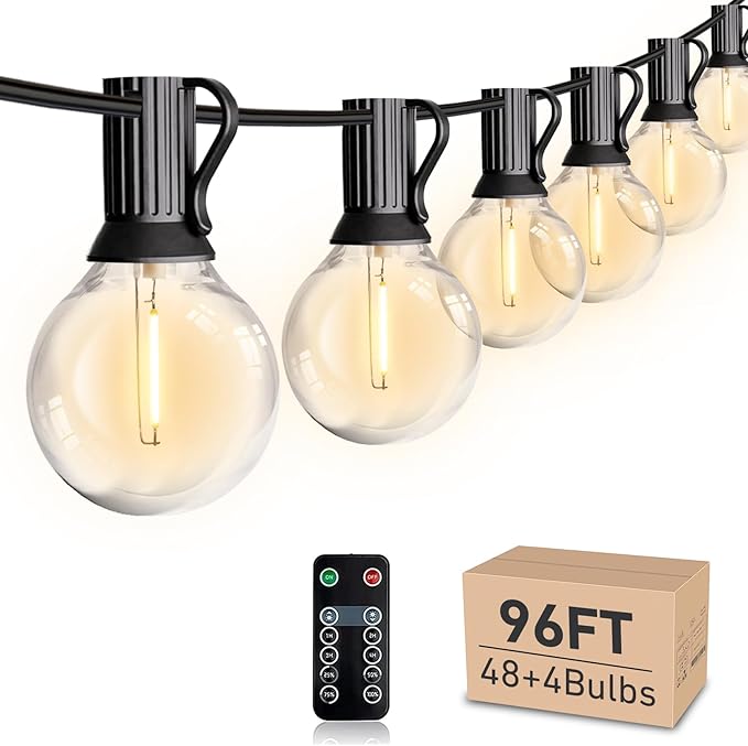 HISTAR 96FT LED Outdoor String Lights with Remote Waterproof G40 Globe Lights with 52 Dimmable LED Bulbs, Outdoor Patio Lights Decorative for Backyard Balcony Bistro Cafe