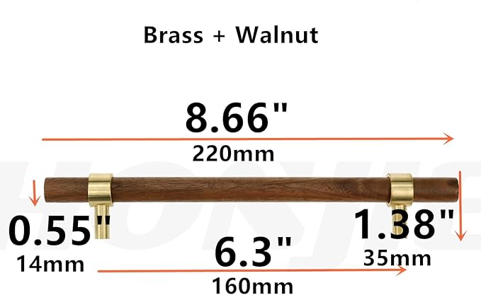 Drawer 8.66"/220mm Pulls Brass Walnut Kitchen Wardrobe Cabinet Hardware Pull Handle with Screw, 24Pcs