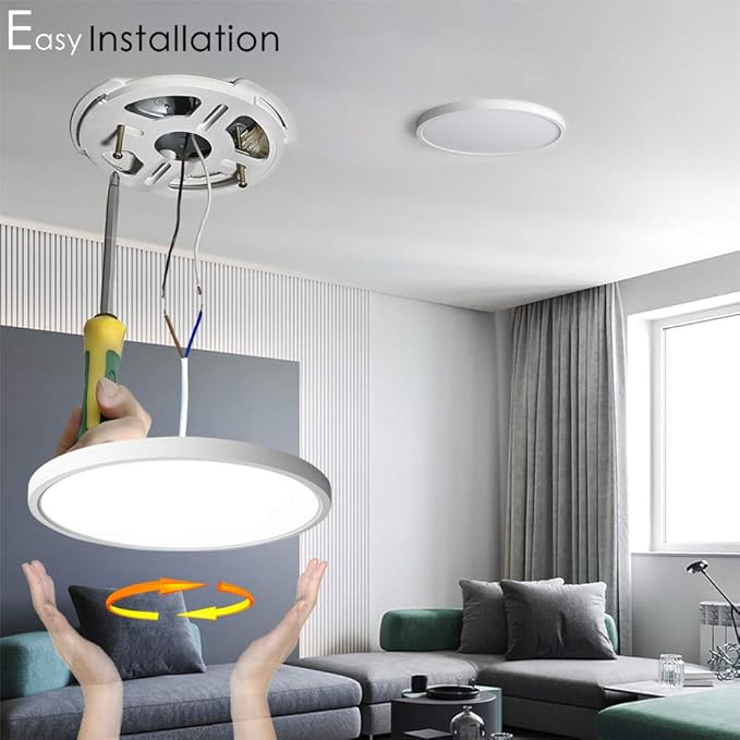 TALOYA LED Ceiling Light Living Room White, 15.8 Inch Thin Flat Modern Flush Mount Lighting Fixture for Bedroom,5 Color Temperatures in 1, 24w Round 0.94 Inch Thickness