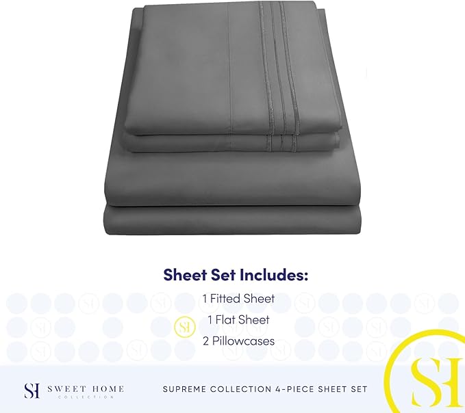 California King Sheet Sets - Breathable Luxury Sheets with Full Elastic & Secure Corner Straps Built In - 1800 Supreme Collection Deep Pocket Bedding, Sheet Set, EXTRA DEEP pocket - Cal King, Gray