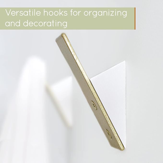 Homeforia Gold Wall Coat Hooks, High End White Wood & Gold Metal Wall Mounted Clothing Hook, Mid-Century Modern Clothes Hooks, Heavy Duty Wooden Hook for Hanging Coats, Hats, Towels & More, Set of 6