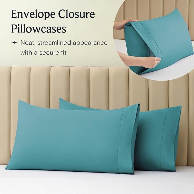LuxClub 5 PC Split King Sheet Set, Breathable Luxury Bed Sheets, Deep Pockets Wrinkle Free Cooling Sheets Machine Washable Hotel Bedding Silky Soft - Teal Split King