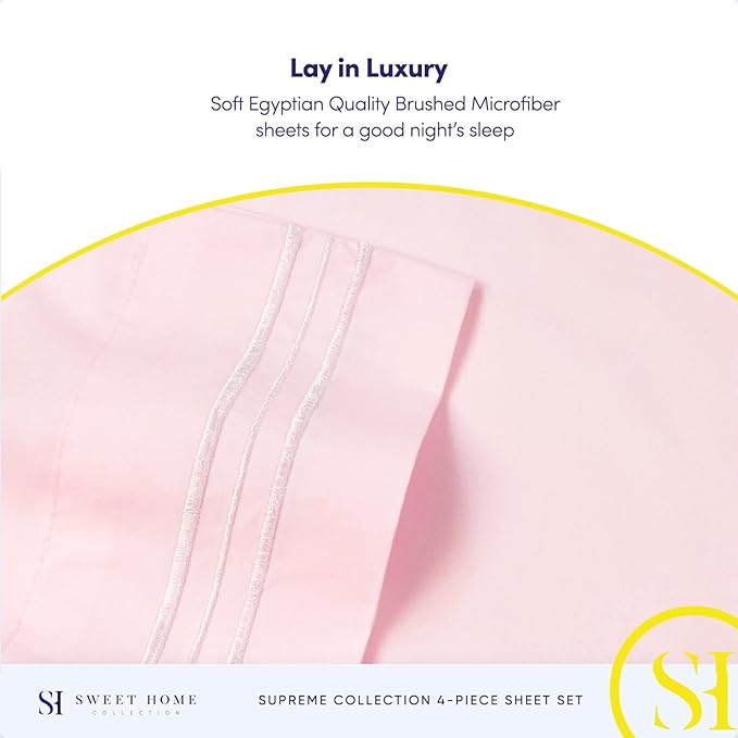 RV Queen Bed Sheets - Breathable Luxury Sheets with Full Elastic & Secure Corner Straps Built In - 1800 Supreme Collection Extra Soft Deep Pocket Bedding Set, Sheet Set, RV Short Queen, Pale Pink