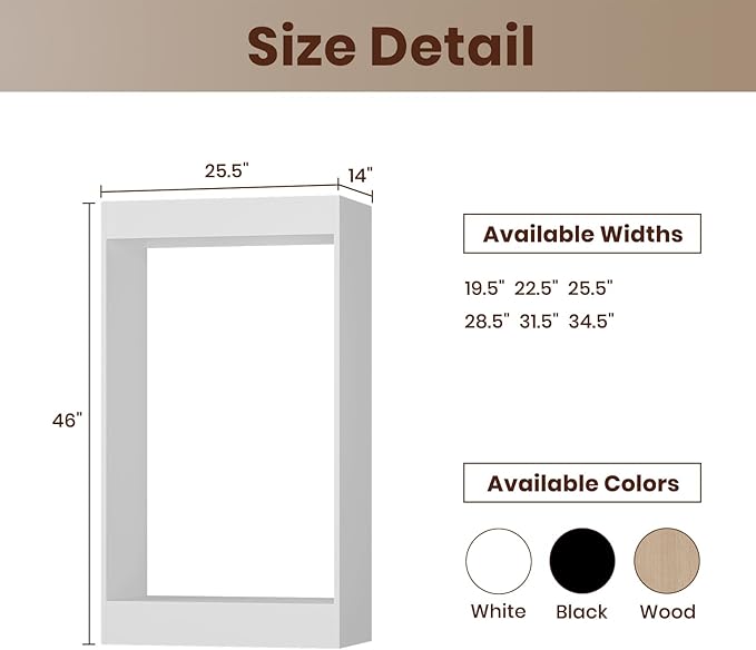 ROOMTEC 25.5" Double Hanging Closet Unit, Modular Closet System with Hanging Rod, Wardrobe Organizer for Bedroom or Walk-in Closet, Wall Mounted, Customizable Clothes Storage Unit, White