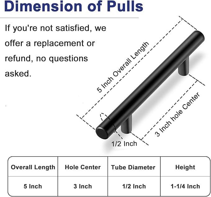 HBL' 10 Pack | 3 Inch Center to Center Matte Black Cabinet Pulls Kitchen Cabinet Handles,Made of Stainless Steel,Ideal for Cabinet,Drawer,Cupboard and Wardrobe.