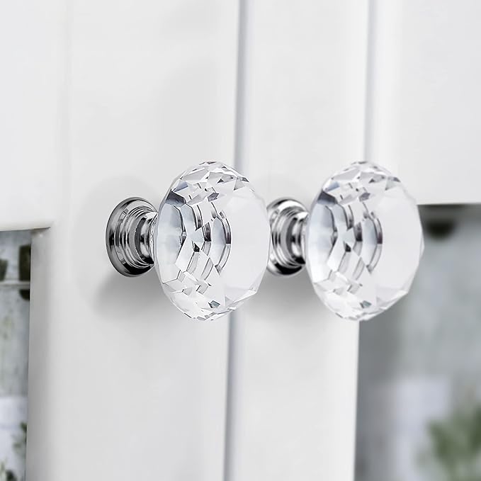 Ravinte 25 Pack Crystal Drawer Knobs - Glass Cabinet Knobs, Diamond Shaped, 30 mm, Silver Base