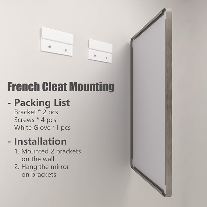 55x36 Silver Brushed Nickel Bathroom Mirror for Wall, Rounded Rectangle Silver Framed Bathroom Vanity Mirror, Anti-Rust, Shatterproof, Hangs Horizontally or Vertically