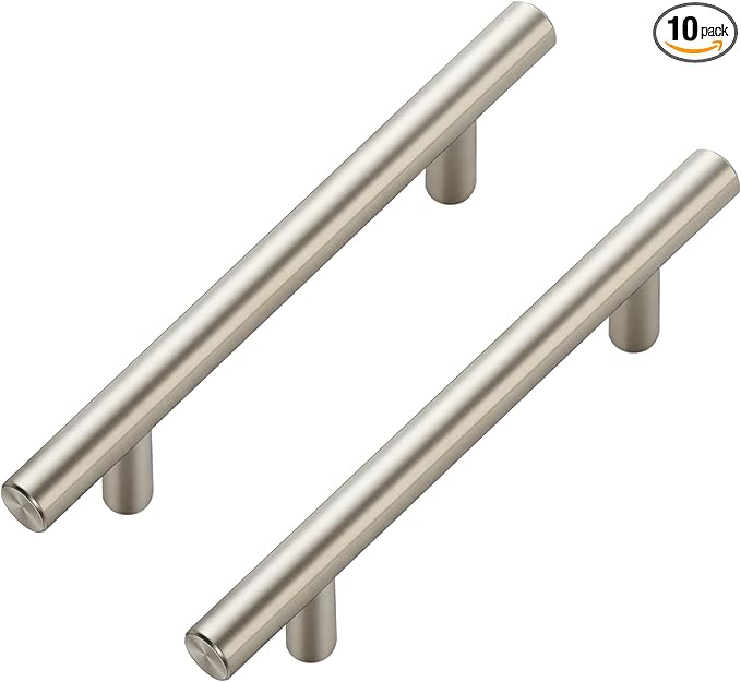 JOY DECOR 10 Pack Cabinet Handles, Brushed Nickel Cabinet Pulls, 3-3/4 in Hole Center Kitchen Cabinet Handles, Stainless Steel T Bar Handles for Dresser Drawers