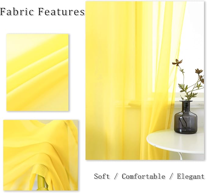 Yellow Curtains 120 Inches Long for Bedroom 2 Panels Grommet Voile Drapes Semi Sheer Light Filtering Sliding Glass Door Curtains for Floor Length Windows Patio Living Room Wide 52x120 Inch Length