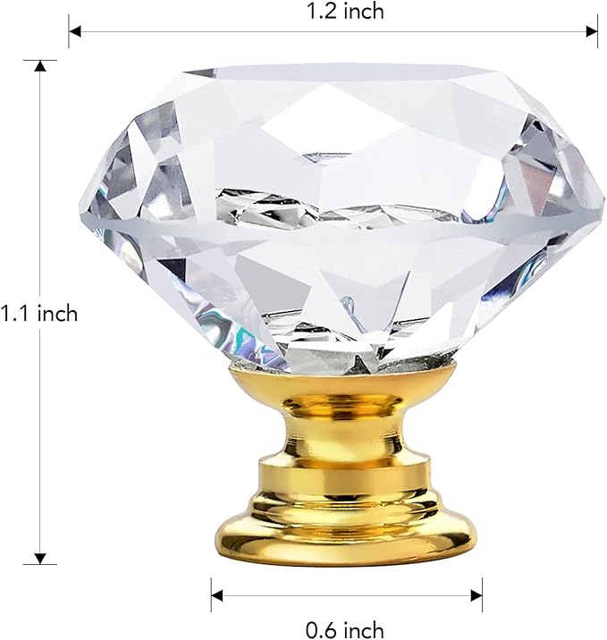 Ravinte 25 Pack Crystal Drawer Knobs - Glass Cabinet Knobs, Diamond Shaped, 30 mm with Gold Base