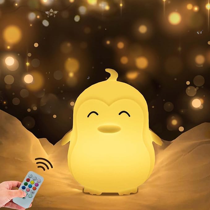 WHA&DARREN Penguin Night Light for Kids, Portable, Rechargeable Silicone Baby Night Light, Girls and Boys Animal Lamp, Kawaii Lamp