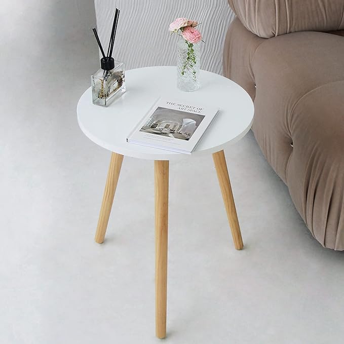 AWASEN Round Side/ End Table, Accent Nightstand Modern for Living Room Bedroom Office Small Spaces, 16''D x 19.5''H (White)