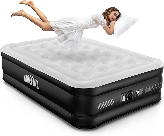Airefina Air Mattress Full with Built in Pump, 18" Comfort Blow Up Mattress Quick Inflation/Deflation, Inflatable Mattress with Carrying Bag Portable for Guest Home Full Size Colchones Inflables