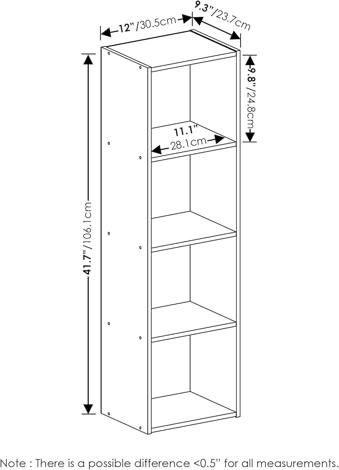 Furinno PASIR Book Shelf, 4-Tier Modern Bookshelf, Open Shelves Bookcase 9" x 12" x 42", for Living Room, Bedroom, Home Office, Green/White