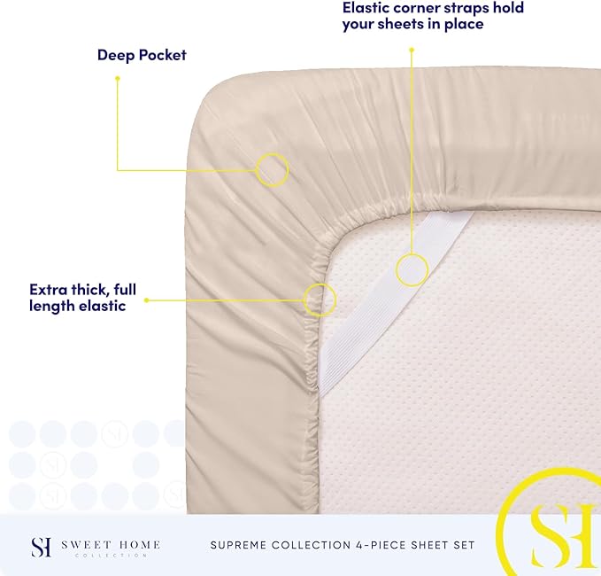 Full Size Sheet Sets - Breathable Luxury Sheets with Full Elastic & Secure Corner Straps Built In - 1800 Supreme Collection Extra Soft Deep Pocket Bedding, Sheet Set, EXTRA DEEP pocket - Full, Beige