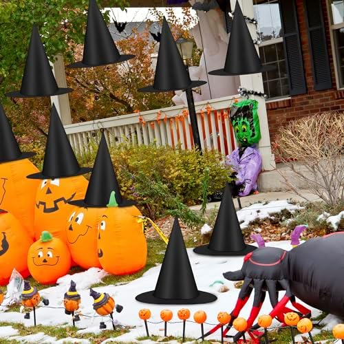 12 PCS Halloween Witch Hats, Black Hanging Witch Hats Porch Yard Decor - Image 4