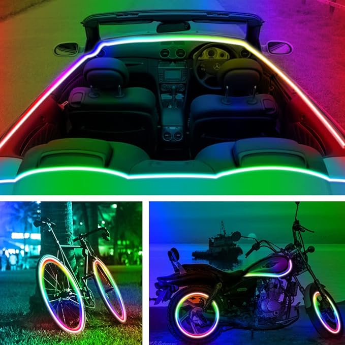 RUISHINE Battery Powered LED Strip Lights 13.2ft, LED Lights Battery Operated Color Changing Music Sync App Remote Control RGB USB Led for TV, Party, Room Decoration