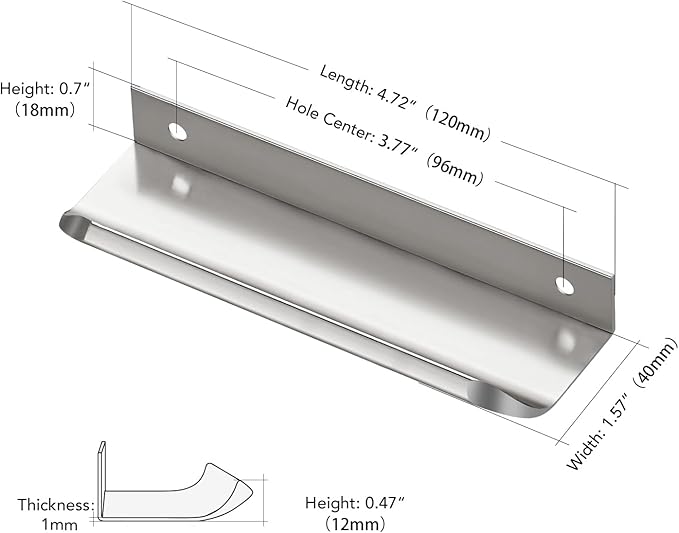Ravinte Hardware 6 Pack Silver Cabinet Handles, 4.75 Inch (120mm) Finger Edge Pulls, 3.75 Inch Hole Center, Finger Pulls for Cabinets