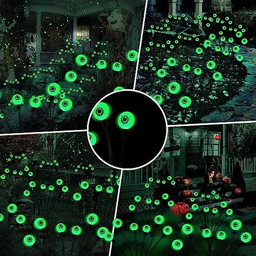 BeHiller Halloween Decorations Outdoor Solar Scary Eyeball Lights,2PACKS 12LED Green Eyeball Swaying Firefly Lights,Waterproof Solar Halloween Path Lights for Yard/Garden/Lawn/Party Decor - Image 4