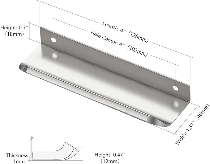 Ravinte Hardware 12 Pack Silver Cabinet Handles, 5 Inch (128mm) Finger Edge Pulls, 4 Inch Hole Center, Finger Pulls for Cabinets