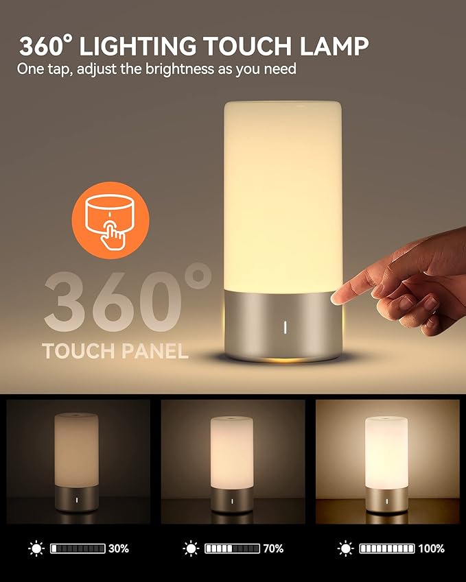 Table Lamp, [Advanced] Bedside Touch Control Lamp for Bedroom 3 Level Dimmable Warm White Lights with 256 RGB Color Mode Modern Deisgn Smart Nightstand Desktop LED Lamps Portable for Read