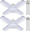 LED Garage Lights 2 Pack, New Upgrade 80W Deformable Shop Lights with 4 Adjustable Panels, E26/E27 LED Ceiling Light, 8000LM 6500K Hight Bay Light for Basement Warehouse Workshop