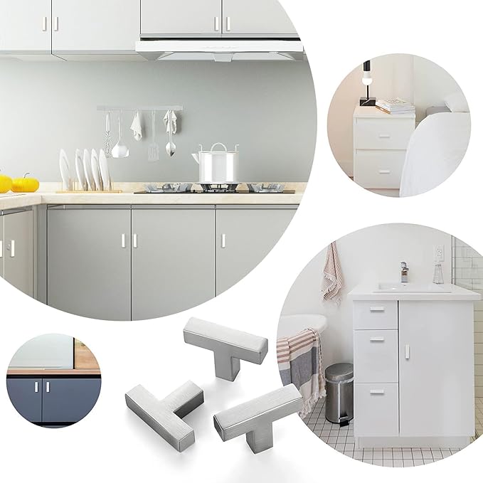 Cabinet Pulls Single Hole Cabinet Handles, 20 Pack Square Brushed Nickel Bar Cabinet Pulls Drawer Cabinet Knobs Cupboard Hardware Cabinet Handles, Stainless Steel Single Hole Cabinet Knobs