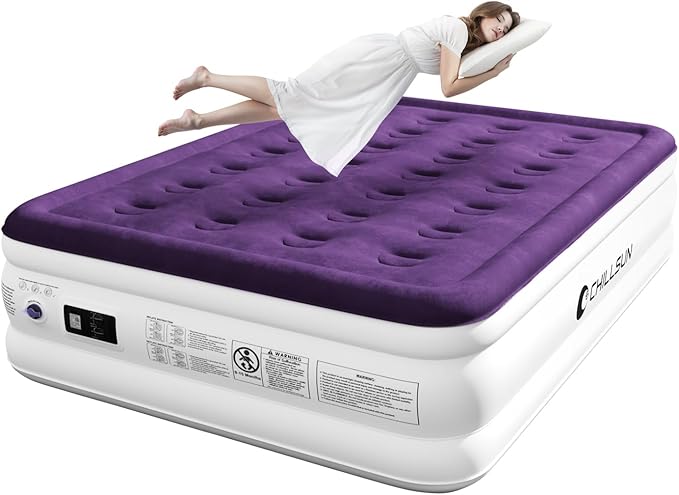 CHILLSUN Air Mattress Full with Built in Pump, 18" Raised Comfort Blow up Mattress, Inflatable Mattress colchon inflable, Upgraded Flocked Top Air Bed with Storage Bag for Home, Camping & Guests