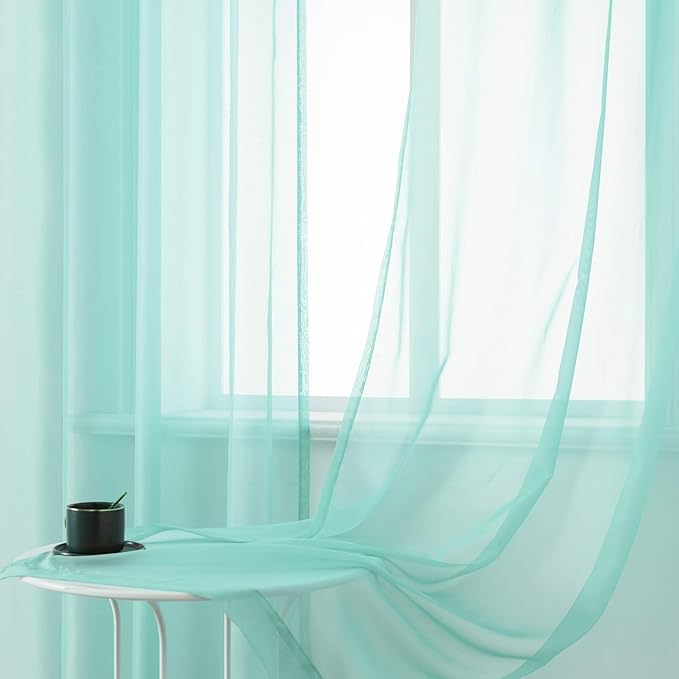 DUALIFE Aqua Voile Sheer Curtains Grommet,Look Semi Sheer Windows Panels,Elegant Solid Color Touch Soft Drapes, 52X54 Inch for Living Room Bedroom,Set of 2 Panels