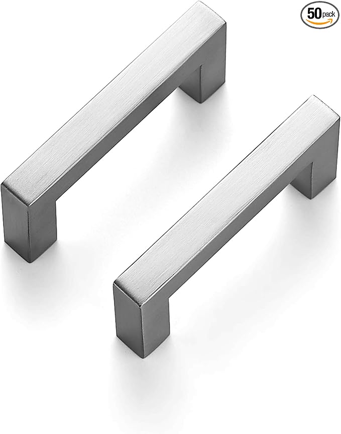 Ravinte 50 Pack 3 Inch Square Cabinet Handles Satin Nickel Pulls Brushed Nickel Drawer Pulls Kitchen Cupboard Hardware for Cabinets Cupboard Drawer Handles