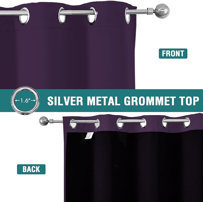 ChrisDowa 100% Blackout Curtains 80 inch Long for Bedroom with Black Liner, 2 Thick Layers Total Blackout Thermal Insulated Grommet Window Curtains 2 Panels Set (Royal Purple, 52 x 80 Inch)