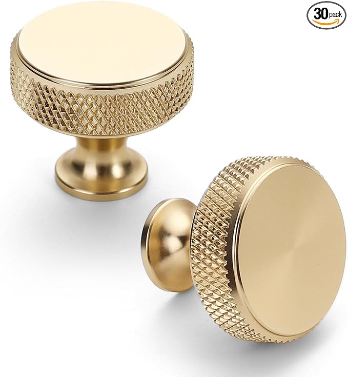 Asidrama 30 Pack Gold Kitchen Cabinet Knobs Knurled Dresser Knobs Drawer Knob Cabinet Hardware Aluminum Knob for Dresser Drawers