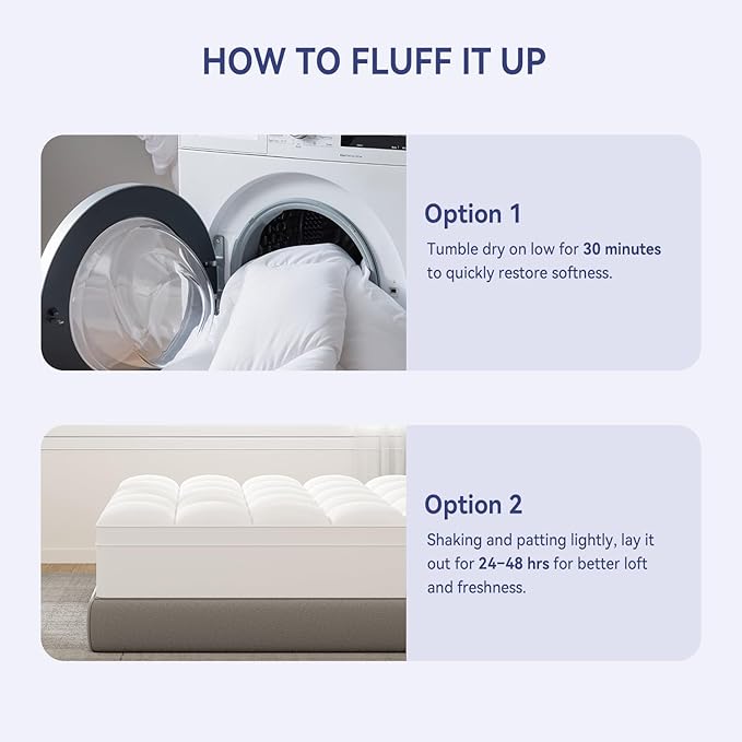 ELEMUSE Full Mattress Topper for Back Pain, Extra Thick Mattress Pad Cover, Plush Soft Pillowtop with Elastic Deep Pocket, Overfilled Down Alternative Filling