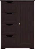 Yaheetech Wooden Bathroom Floor Cabinet, Side Storage Organizer Cabinet with 4 Drawers and 1 Cupboard, Freestanding Entryway Storage Unit Console Table, Home Decor Furniture, Brown